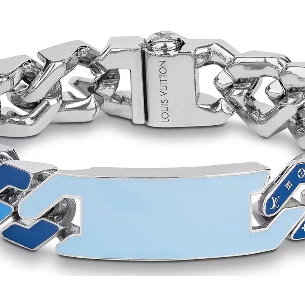 Louis Vuitton LV Chain Links Blue and Silver Necklace and Bracelet Set - Picture 7 of 12